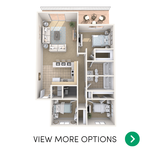 Floor plan for 3 beds, 3 baths, 1200 sqft